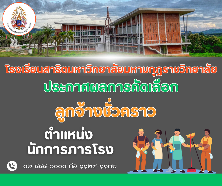 ประกาศมหาวิทยาลัยมหามกุฏราชวิทยาลัย เรื่อง ผู้ผ่านการคัดเลือกลูกจ้างชั่วคราว ประจำปีงบประมาณ พ.ศ. ๒๕๖๘ ตำแหน่งสนับสนุนปฏิบัติงานวิชาชีพ สังกัด โรงเรียนสาธิตมหาวิทยาลัยมหามกุฏราชวิทยาลัย ตำบลโพนสูง อำเภอด่านซ้าย จังหวัดเลย (ครั้งที่ ๑/๒๕๖๘)