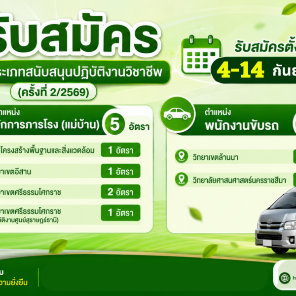 ประกาศรับสมัครสอบคัดเลือกลูกจ้างชั่วคราว ประจำปีงบประมาณ พ.ศ. ๒๕๖๙ ตำแผน่งประเภทสนับสนุนปฏิบัติงานวิชาชีพ (ครั้งที่ ๒/๒๕๖๙)